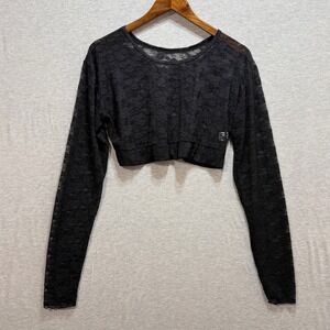 Unbranded Lace Crop Top Women XXL Black Sheer Long Sleeve Whimsigoth Layering